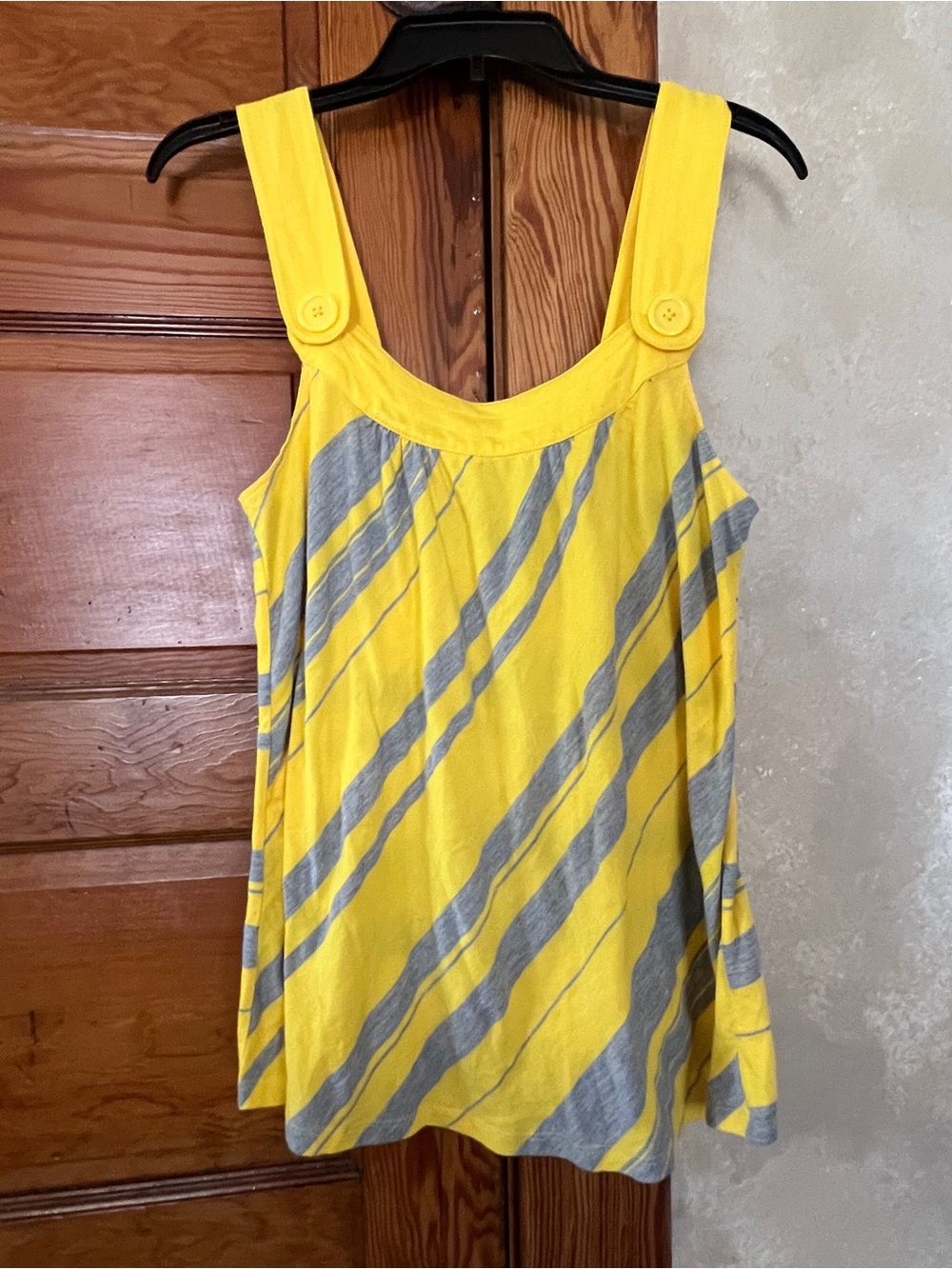 SoSik Y2K Kidcore Babydoll Yellow/Grey Striped Tank Top Size M Button Strap